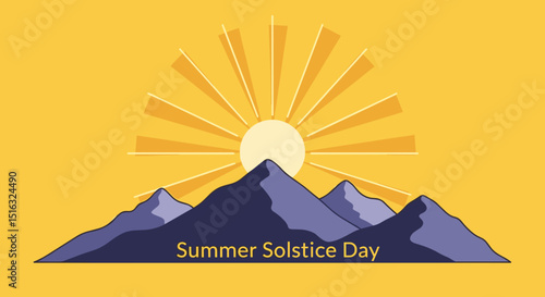 Summer solstice day with mountains and sun rays