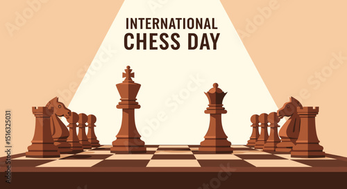 Chess pieces on board for International Chess Day