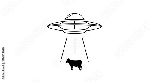 UFO abducting cow in minimalist design