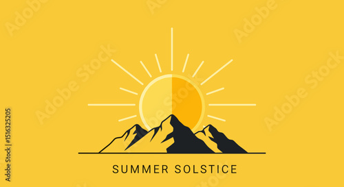 Summer solstice illustration with mountains and sun