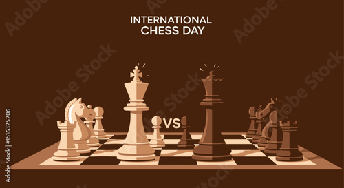 Chess pieces in game for International Chess Day