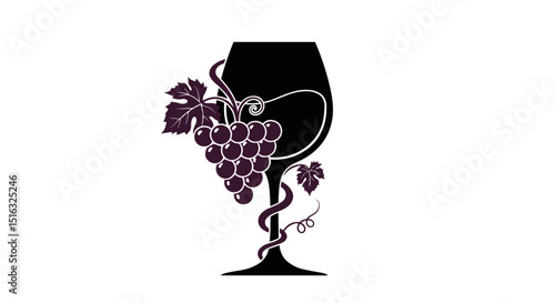 Wine glass with grapes and vine decoration