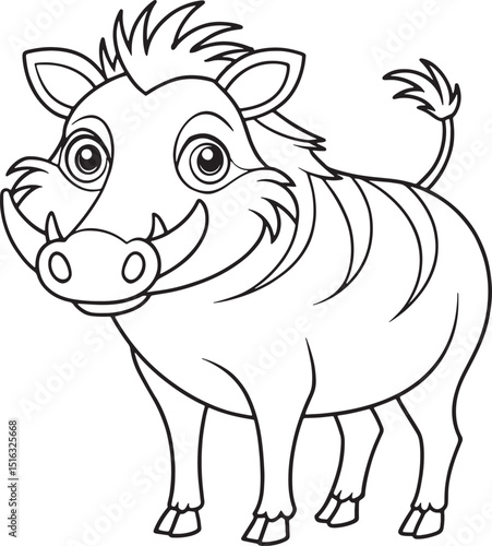 warthog cartoon coloring page for kids vector illustration