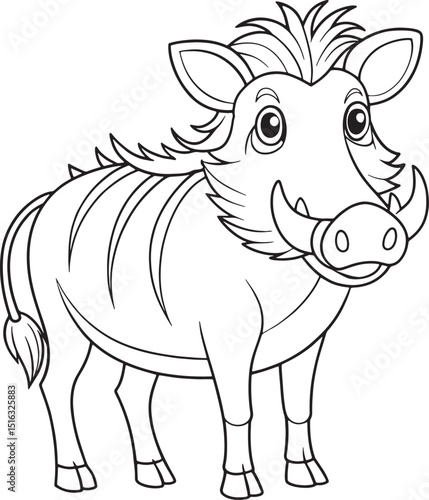 Adorable Warthog Cartoon Line Art For Coloring Pages Vector Illustration