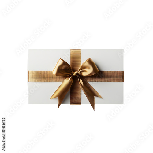 White gift voucher with gold ribbon and bow. Discount coupon isolated on a transparent background
