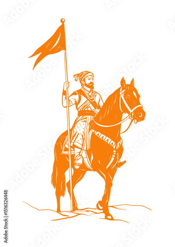 illustration of chatrapathy shivaji maharaj riding a horse with flag in one hand