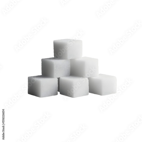 White sugar cubes stacked isolated on a transparent background