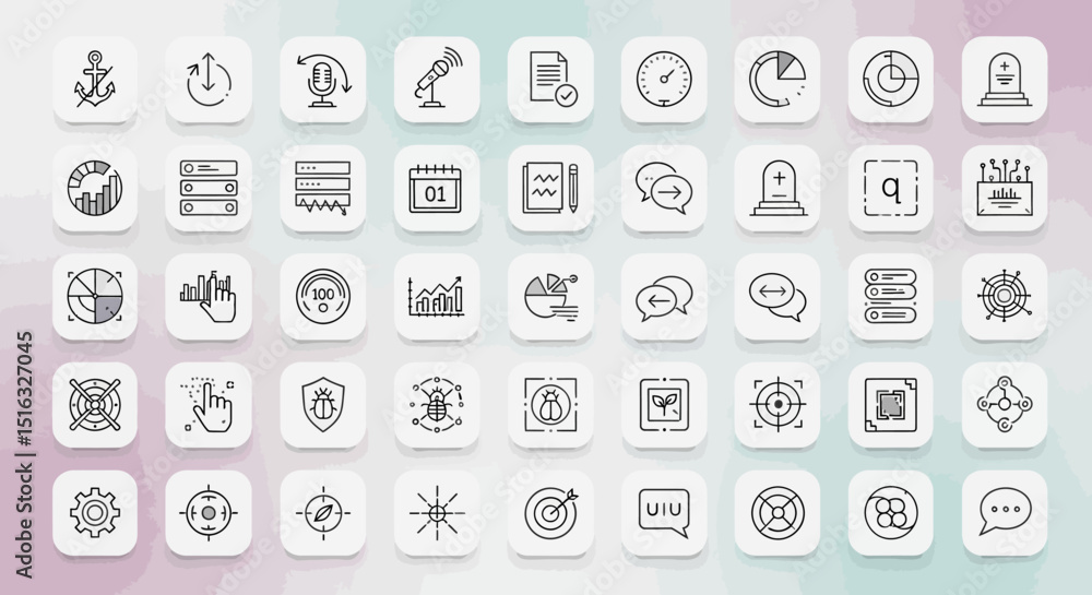 Modern UI Icon Set – Flat Minimalist Interface Icons with Long Shadow Style for Web and App Design

