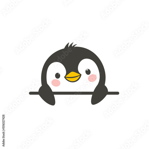 Cute Curious Penguin Cartoon Character Hiding while Peeking