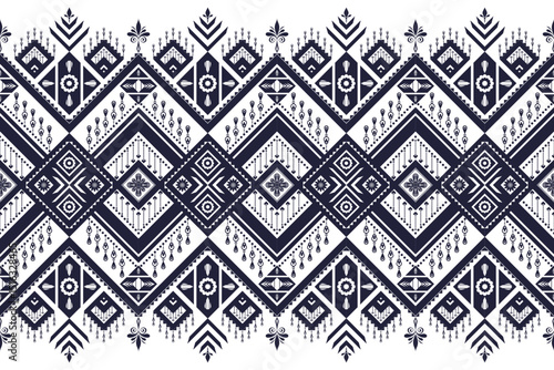 seamless tribal pattern in Midnight Indigo, inspired by traditional hill tribe textiles. Ideal for fashion, fabric prints, home decor, and ethnic-themed design projects.