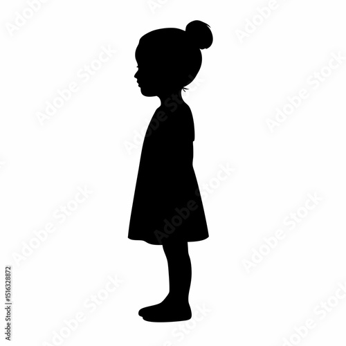 Girl Silhouette Vector | Black Child Profile on White Background | Simple Female Child Shape | Minimalistic Girl Icon for Designs | Isolated Little Girl Silhouette


