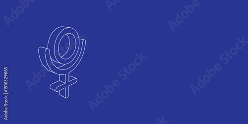 The outline of a large astrological pluto symbol made of white lines on the left. 3D view of the object in perspective. Vector illustration on indigo background