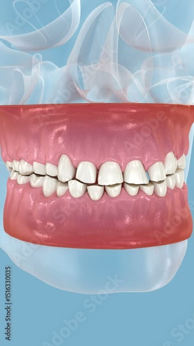 Dental attrition (Bruxism) resulting in loss of tooth tissue. Dental 3D animation
