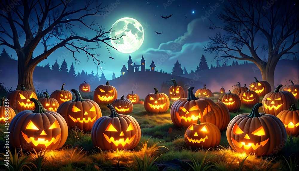 Halloween pumpkins with spooky night scene. Halloween pumpkins with spooky night scene.