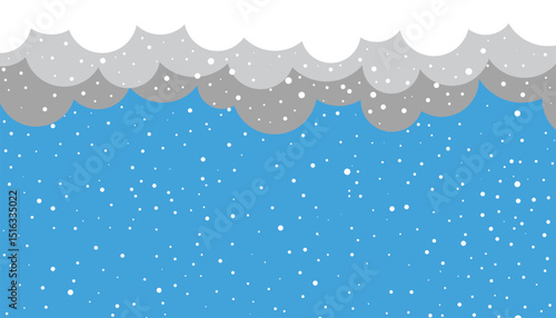 Winter background template for merry christmas and new year. falling white snow with blue winter sky and clouds. clouds with snow