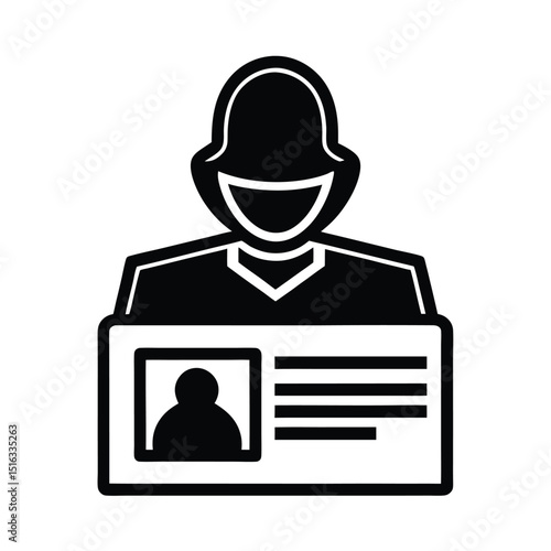 Professional icon depicting security guard with uniform id and silhouette for safety and access