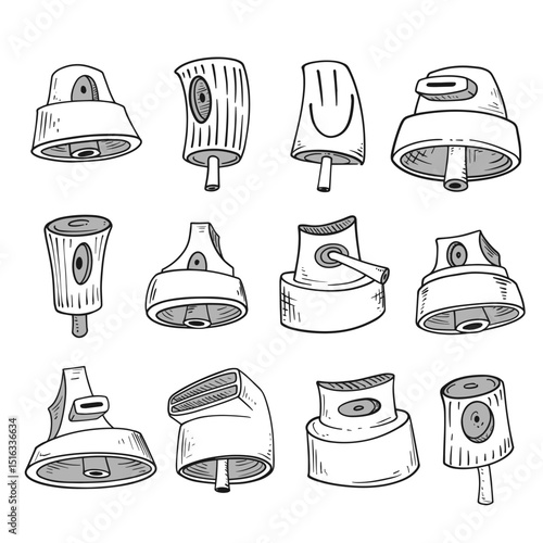 Graffiti caps and spray can nozzles set in hip-hop street art style.