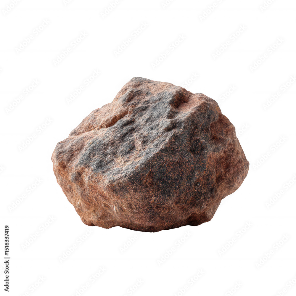 Obraz premium A textured stone with earthy hues isolated on a white background, showcasing its natural beauty and unique character, perfect for various artistic and educational purposes.