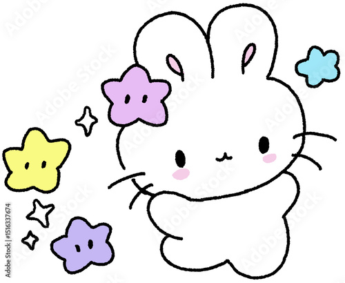 별들과 함께 있는 귀여운 토끼 캐릭터 손그림 스티커