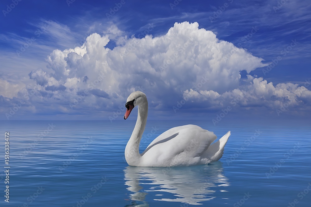 Fototapeta premium Swan serenity in calm blue waters