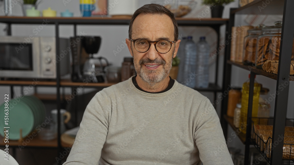custom made wallpaper toronto digitalMature hispanic man smiling in cozy indoor office with shelves and jars in background