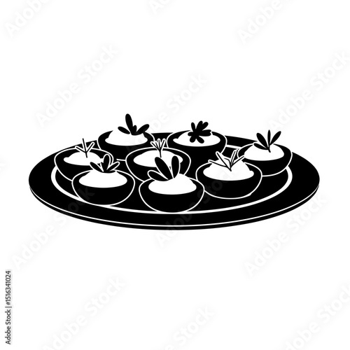 Silhouette of plant-based canapés on tray, vegan appetizer elegance
