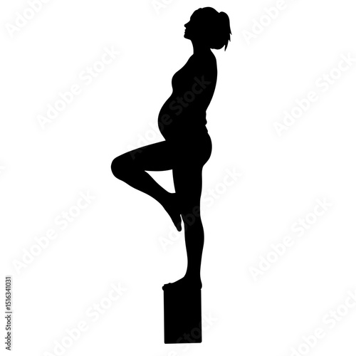 Silhouette of Pregnant Woman Using Yoga Block, Prenatal Fitness Balance