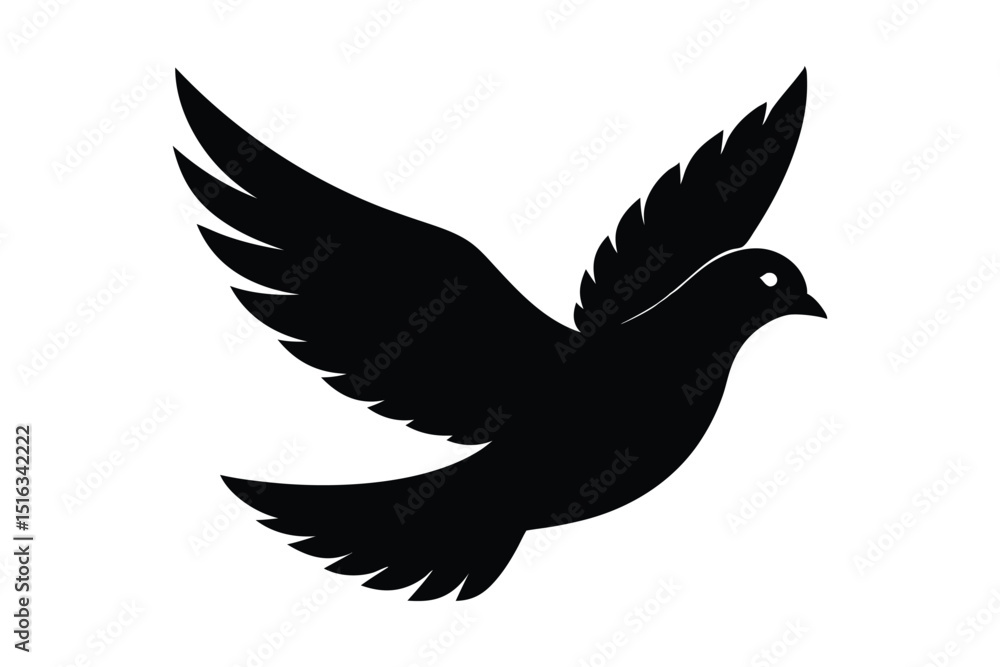 Fototapeta premium Dove bird flying silhouette in peaceful flight for gentle design projects vector illustration.