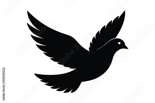 Dove bird flying silhouette in peaceful flight for gentle design projects vector illustration.