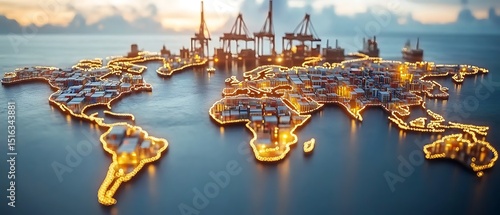 neon-lit global trade network highlighting semiconductor chip exports and AI technology hubs glowing supply chain visualization