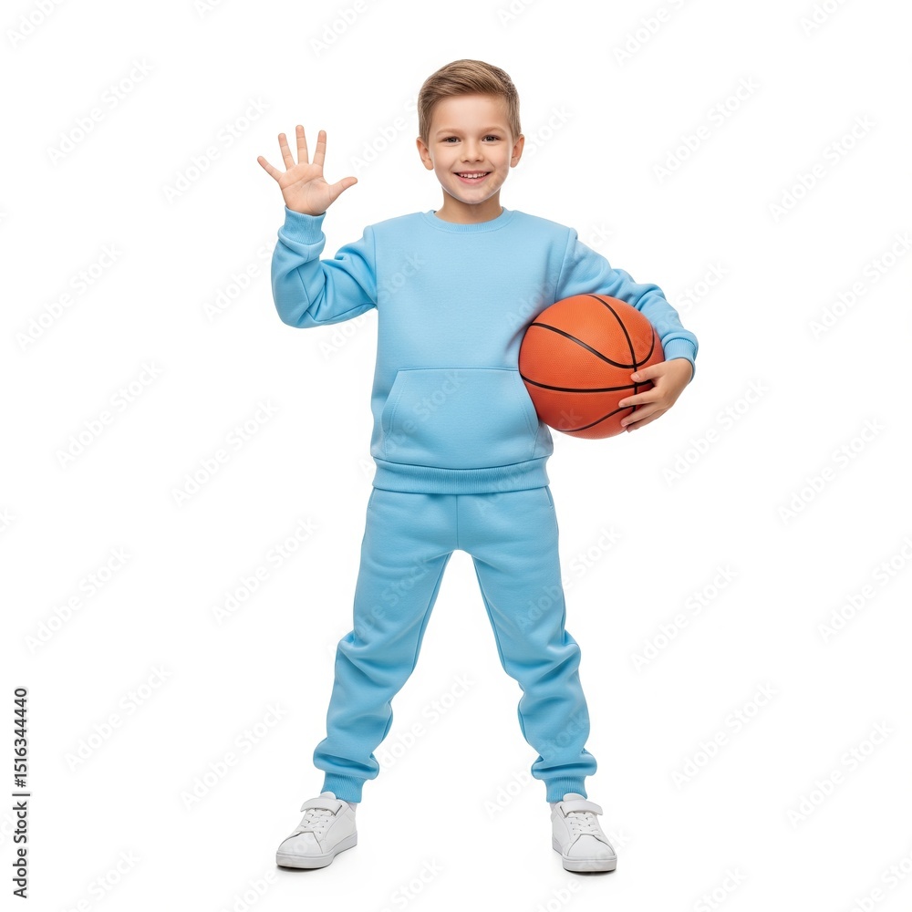 Happy Boy Waving with Basketball Happy Boy Waving with Basketball