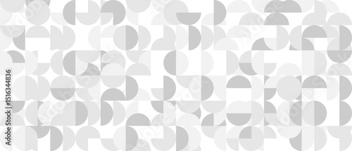 White trendy seamless background of circles and squares in modern Scandinavian style. Cover of gray geometric shapes in retro texture for wallpaper or packaging.