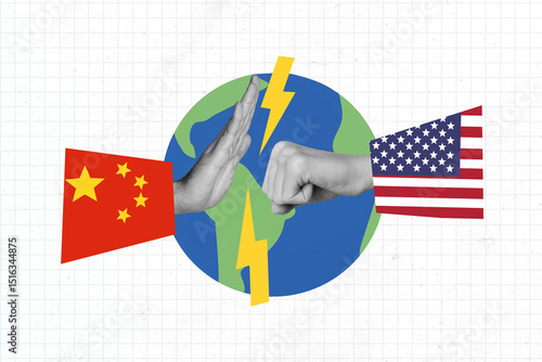 Canvas Print Trend artwork poster sketch image collage of hand fist fight flag china america