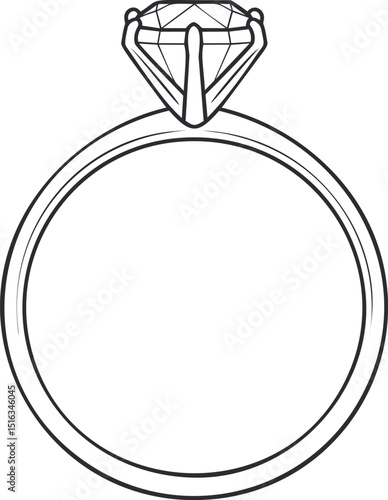 Outline of a diamond engagement ring with a solitaire gemstone sketch. Vector illustration
