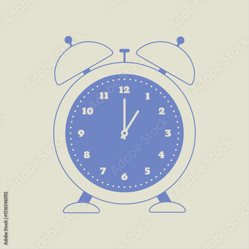 Blue vintage alarm clock in flat cartoon style on a light background. Simple and cute vector illustration perfect for kids, school, learning time, and morning themes.