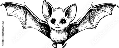 Illustration of a cute wide-eyed bat with outstretched wings, cartoon style. Vector illustration