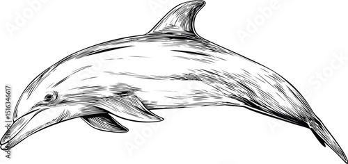 Detailed sketch of a dolphin swimming with intricate linework illustration. Vector illustration