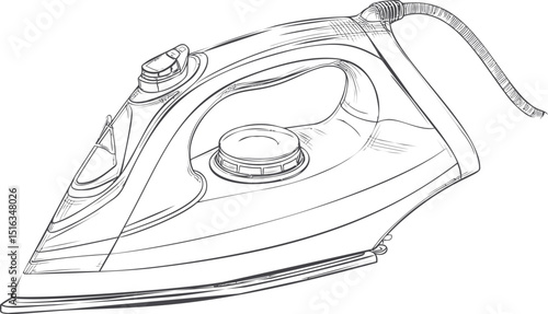 Illustration of a sketchy detailed clothes iron. Vector illustration