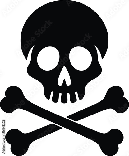 Black skull and crossbones symbol, pirate icon. Vector illustration