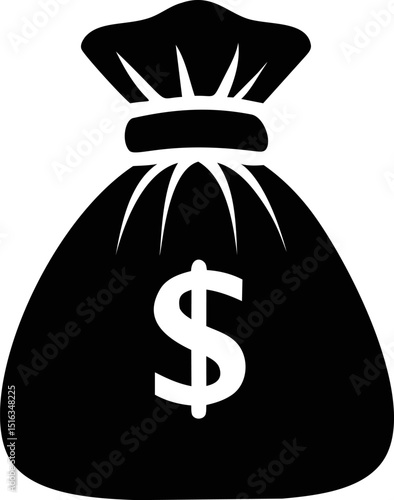 Black silhouette of a money bag with a dollar sign illustration. Vector illustration