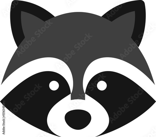 Minimalist black and white raccoon face icon with bold outlines. Vector illustration
