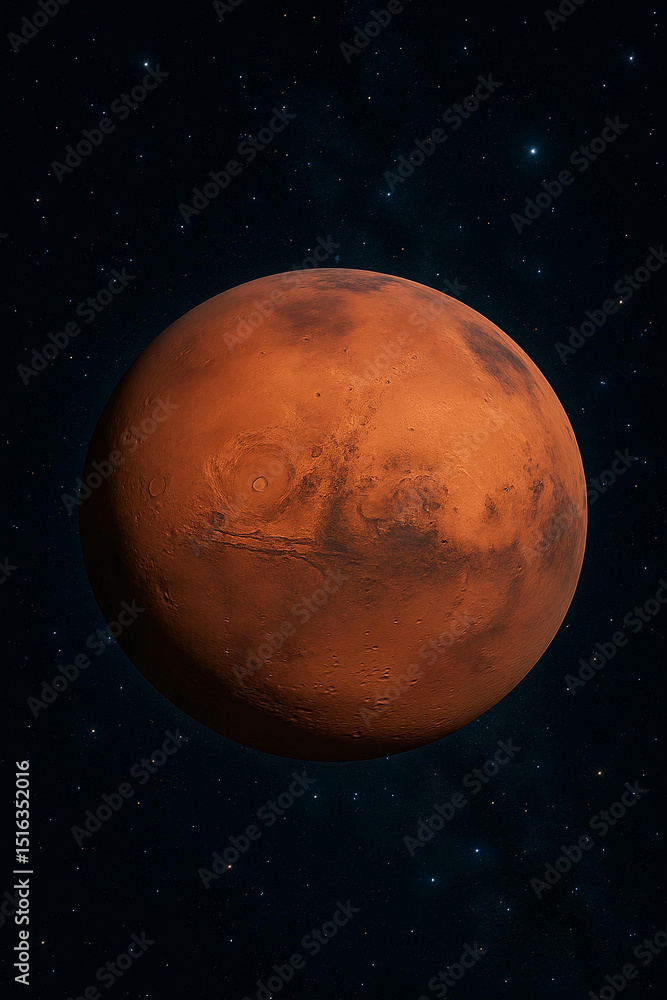 Fototapeta premium surface of Mars in outer space galaxy cosmos universe milky way science telescope texture planet astronomy discovery red orange rusty iron oxide wallpaper graphic resource image print illustration