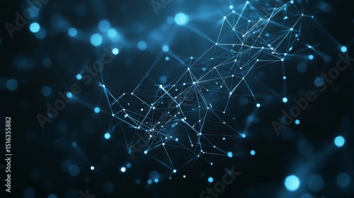 Abstract digital network structure with connecting dots and lines on a dark polygonal background, representing data flow, connectivity, and futuristic technology concepts




