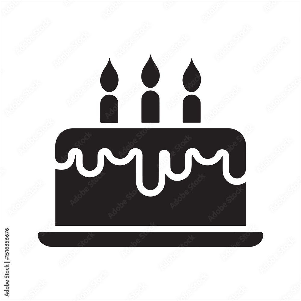 Birthday Cake Silhouette Icon – Celebration Dessert with Candles Birthday Cake Silhouette Icon – Celebration Dessert with Candles