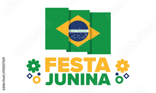 Festa Junina in Brazil. Brazilian festival. Happy holiday. Brazil flag. Carnival and parade. Summer fun party. Vector illustration