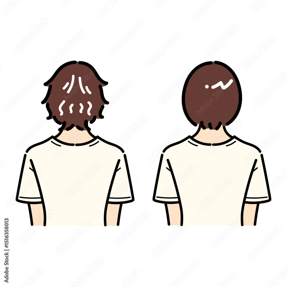 Fototapeta premium 手書き_短髪の後ろ姿_ベクター素材_セット_01