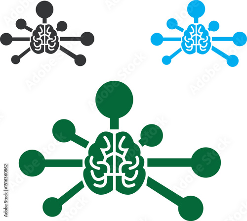 Creative illustration of a brain connected to multiple nodes, 
representing artificial intelligence, neural networks, and data processing. Ideal for technology, science, and innovation concepts.