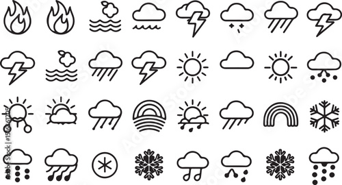 Weather Icons A Comprehensive Collection of Line Art Climate Symbols