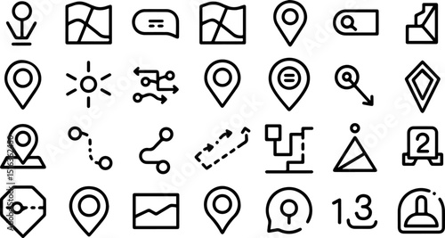  new style map and location symbols set icons	