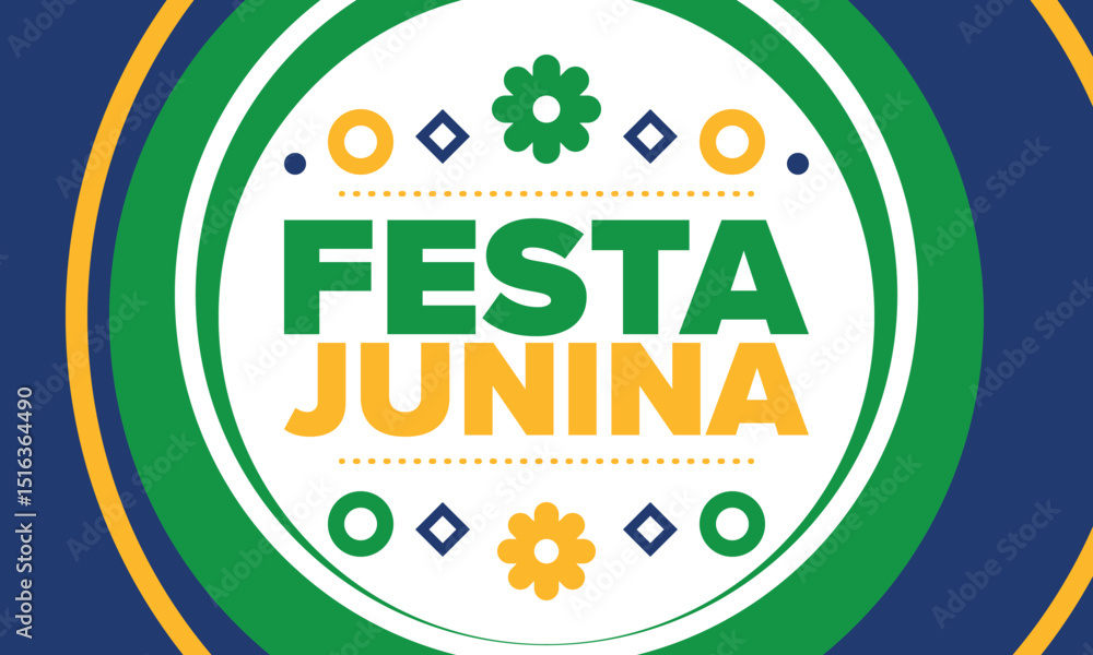 Fototapeta premium Festa Junina in Brazil. Brazilian festival. Happy holiday. Brazil flag. Carnival and parade. Summer fun party. Vector illustration